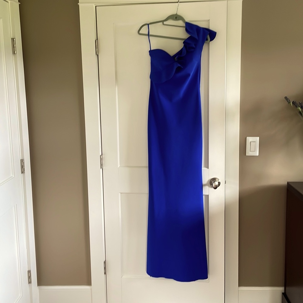 Chiara Boni La Petite Robe Royal Blue Elisir Ruffle One shoulder gown